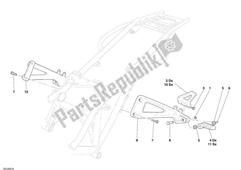 All parts for the Rear Footrest of the Ducati Monster S2R 800 USA 2005